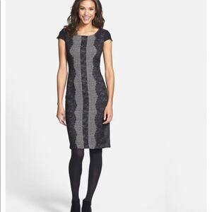Betsey‎ Johnson Dress Womens 8 Black Gray Lace Sheath Dress Career Business